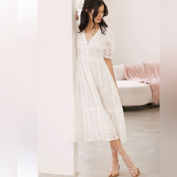 BLU PEPPER Women's Button Down Ivory Lace Midi Dress SIZE SMALL used once only - Picture 8 of 9